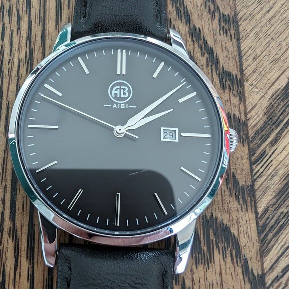 AIBI Men`s Classic Silver Simple Analog Quartz Date Black Watch - Picture 3 of 5